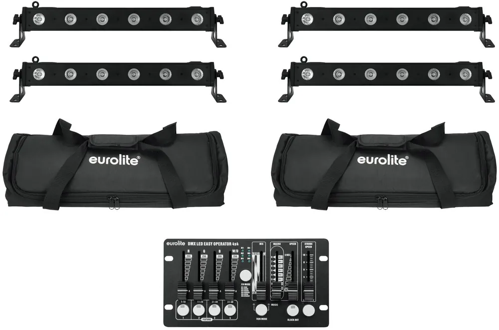 Bestseller - EUROLITE Set 4x LED BAR-6 QCL RGBW + 2x Soft Bag + Controller