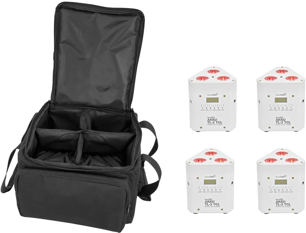 EUROLITE Set 4x AKKU TL-3 TCL weiß + SB-4 Soft-Bag | Kundenfavorit