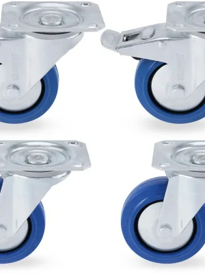 Sonderpreis - Riggatec Lenkrollensatz 100mm BLUE WHEEL 2x mit Bremse, 2x ohne Bremse