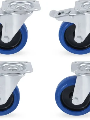 Sofort lieferbar - Riggatec Lenkrollensatz 125mm BLUE WHEEL 2x mit Bremse, 2x ohne Bremse