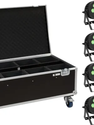 EUROLITE Set 8x LED IP PAR 7x8W QCL Spot + Case mit Rollen | Versandbereit
