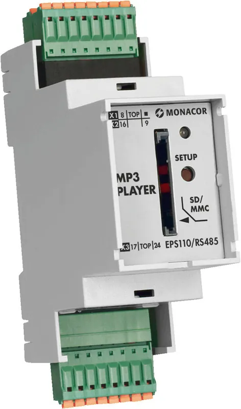 Geprüfte Qualität - MONACOR EPS110/RS485 MP3-Spieler, Hutschiene