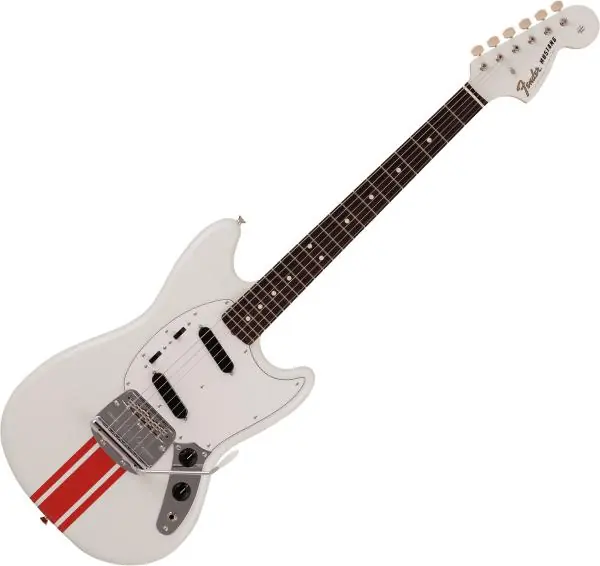 Kundenliebling | Fender Made in Japan Traditional 60s Mustang - olympic white w/ red competition stripe