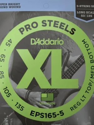 D‘addario EPS165-5 Electric Bass 5-String Set ProSteels Round Wound Long Scale 45-135 - 5-saiten-set - Markenqualität