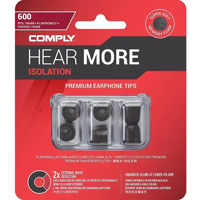 COMPLY T-600 M Earphone Tips Medium 3 Pack Ohrpassstücke für in-Ear-Monitoring, schwarz - Hochwertig