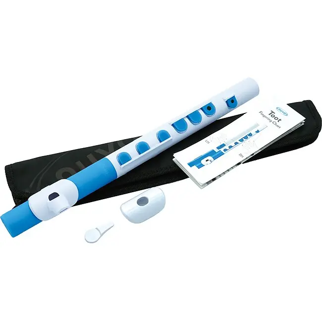 Beliebt - NUVO TooT 2.0 White-Blue Polymer Querpfeife inkl. Platte, Griffbild, Hülle