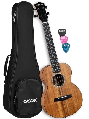 Sehr gefragt - CASCHA HH 2349 Acacia Solid Top Tenor Ukulele inkl. Tasche und Plektren