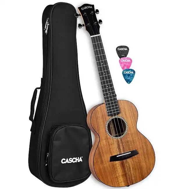 Sehr gefragt - CASCHA HH 2349 Acacia Solid Top Tenor Ukulele inkl. Tasche und Plektren