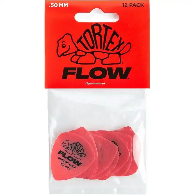 JIM DUNLOP 558P050 Tortex Flow 0,50mm Player Pack Plektrum, rot (12 Stück) - Schnelle Zustellung