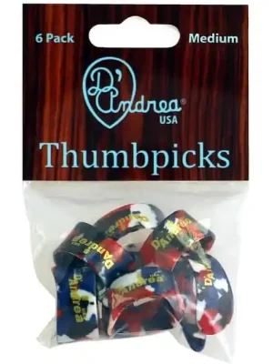 Gleich bestellen | DANDREA R6371 MD MLT Thumb Picks Multicolor Medium Plektren (6Stk.)