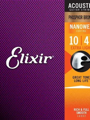 Top-Qualität - ELIXIR 16002 Nanoweb Phosphor Bronze 010-047 Anti Rust Plain Steel. Saiten für Westerngitarren.