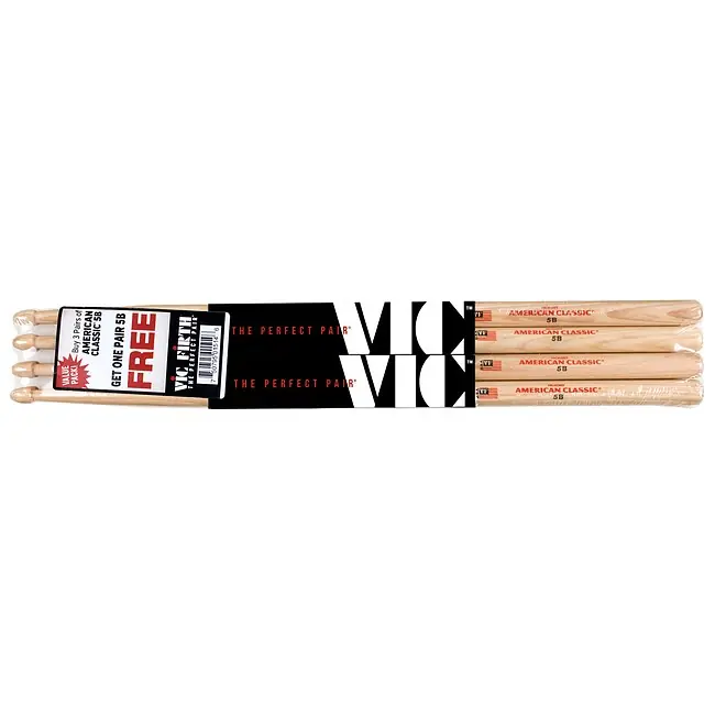 VIC FIRTH American Classic Wood Tip 5B (4 Paar) American Hickory Drumsticks - Herstellerpreis