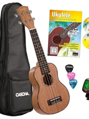 CASCHA HH 2027 Premium Mahogany Soprano Ukulele inkl. Ukulelenschule, Tuner, Bag, 3 Picks | Sale