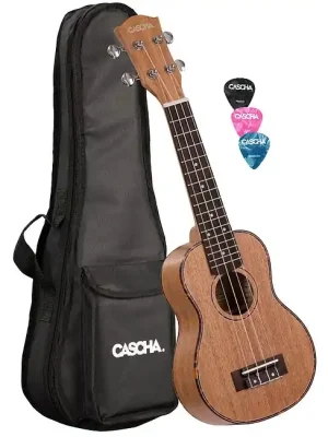 Preishit - CASCHA HH 2026 Premium Mahogany Sopran Ukulele inkl. Tasche und 3 Picks