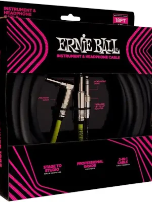 Begrenztes Angebot | ERNIE BALL 6411 Instrumenten-/Kopfhörerkabel, schwarz 5,49m