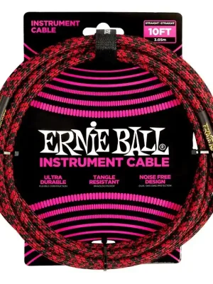 ERNIE BALL 6394 Braided Instrument Cable R/B 18ft Instrumentenkabel, Gewebe, KL/KL, rot/schwarz, 3m | Neu im Sortiment