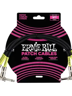Top-Angebot | ERNIE BALL 6075 Patch Cable Patchkabel WKl-WKl 30cm (3er Pack), schwarz