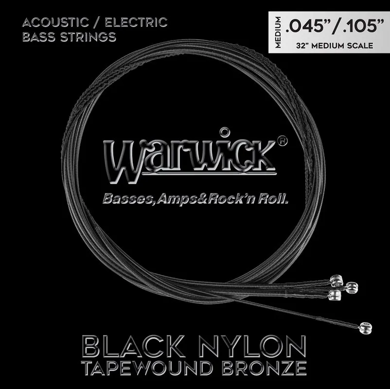 Warwick Black Nylon Tapewound Acoustic / Electric Bass String Set - 4-String, Medium, 045"-.105", Medium Sca | Neu verfügbar
