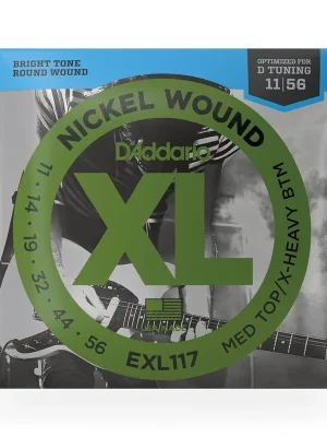 Auf Lager - D‘addario EXL117 Saiten für E-Gitarre, mit Nickel umsponnen, Medium Top/Heavy Bottom, 11-56