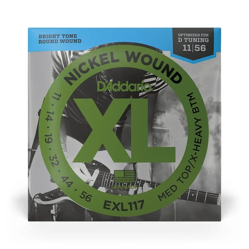 Auf Lager - D‘addario EXL117 Saiten für E-Gitarre, mit Nickel umsponnen, Medium Top/Heavy Bottom, 11-56