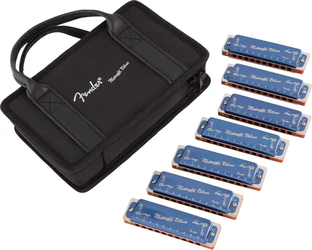 Fender Midnight Blues Harmonica, Pack of 7, with Case | Online bestellbar