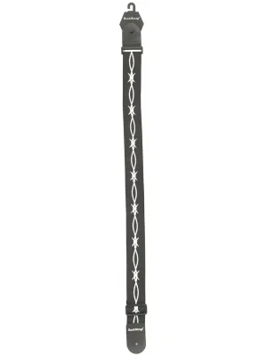 Herstellerpreis - Rockstrap Nylon Guitar Strap, Leather ends 50 Stiched Printed Barbed Motive schwarz