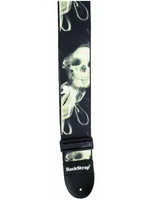 Sonderaktion - Rockstrap Nylon Bass Strap, Leather ends 80 Stiched Skull Motive schwarz