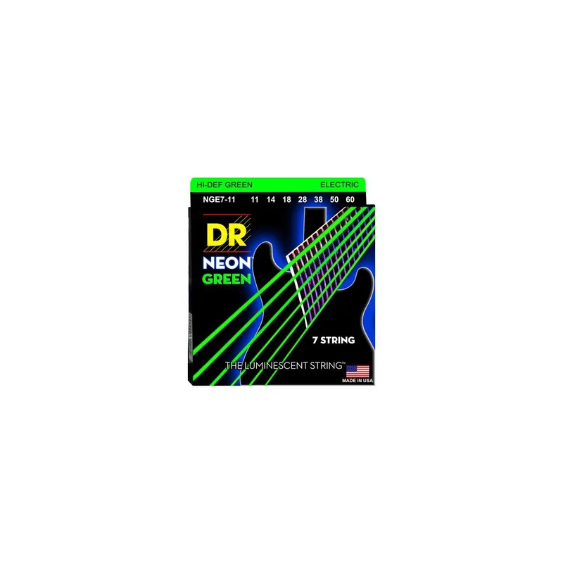 DR HiDef Green Neon 7-string Heavy - Zertifiziert
