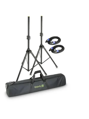 Expresslieferung | Gravity SS 5211 B SET 2 - Set aus 2 Boxenständern mit Tasche und 2 x 5m Standard Lautsprecherkabeln