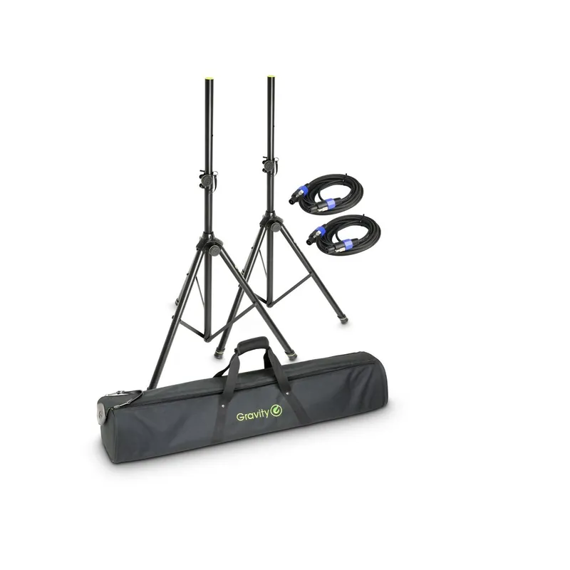 Expresslieferung | Gravity SS 5211 B SET 2 - Set aus 2 Boxenständern mit Tasche und 2 x 5m Standard Lautsprecherkabeln