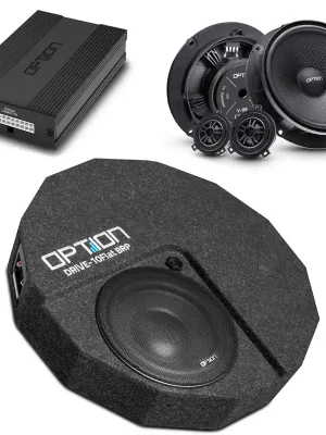 Sehr gut bewertet - DSP Soundsystem für Skoda Karoq 1. Generation V2 Drive (DSP Endstufe + Frontlautsprecher-Set + Subwoofer in Reserverad Mulde) Plug & Play OPTION