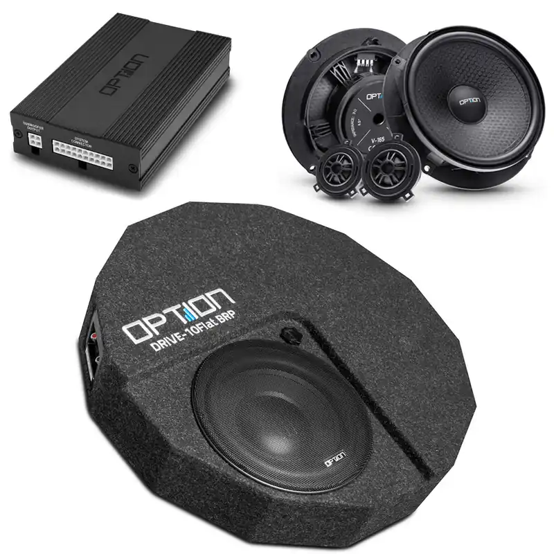 Sehr gut bewertet - DSP Soundsystem für Skoda Karoq 1. Generation V2 Drive (DSP Endstufe + Frontlautsprecher-Set + Subwoofer in Reserverad Mulde) Plug & Play OPTION