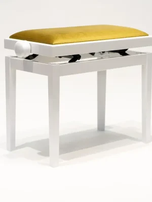 Auf Lager - Discacciati Klavierbank 105 R weiss poliert Velour Gold