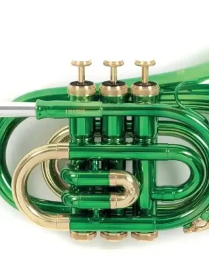 Roy Benson PT-101E Taschentrompete in B (grün) – Pocket Trumpet mit Messing-Schallstück, Goldmessing-Mundrohr & Edelstahl-Ventilen inkl. Etui - Zertifiziert