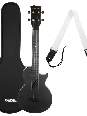 Neu gelistet | CASCHA Carbon Konzert-Ukulele – Korpus & Hals aus Carbonfaser/Polycarbonat, Cutaway-Design, Tonabnehmer, inkl. Tasche & Gurt