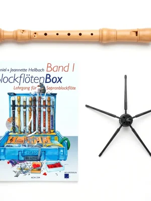 Küng Studio Kirschbaum (barocke Griffweise) Schulstart-Set mit Blockflötenschule & Ständer - Expressversand